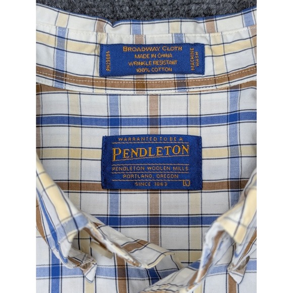 Pendleton Broadway Cloth Long Sleeve Button Down Shirt Blue Plaid Men's Large - Picture 4 of 4